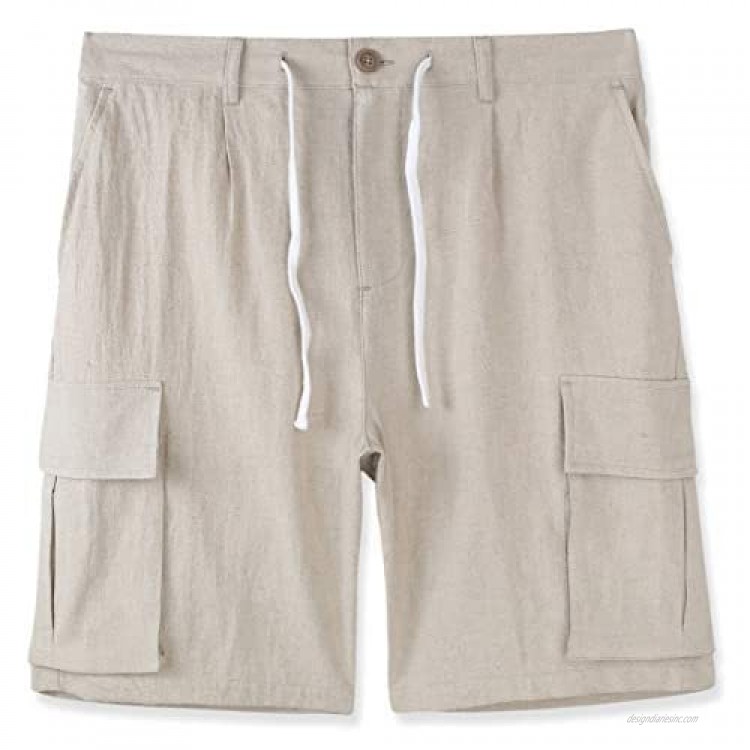 DESPLATO Mens Casual Classic Comfort Soft Linen/Cotton Pocket Chino Cargo Short