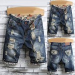 Afco Men Ripped Denim Shorts Jeans Summer Destroyed Hole Plus Size Fifth Pants