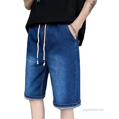 Andongnywell Men's Mid Waist Casual Loose Denim Shorts Slim Thin Straight Leg Short Jeans Pants with Pockets Zip