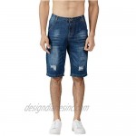 Extreme Pop Mens Denim Shorts Ripped Short Jeans Distressed Half Pants Indigo White UK Stock