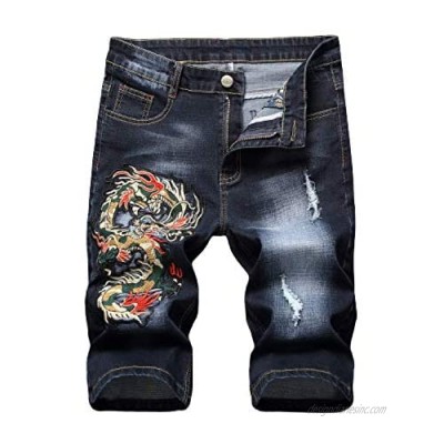 Huntrly Men's Denim Shorts Spring and Summer Personalized Embroidery Chinese Style