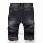 Men's Casual Ripped Denim Jeans Shorts Mid Waist Distressed Denim Shorts Slim Fit Holes Shorts with Pockets (32 Black 1)
