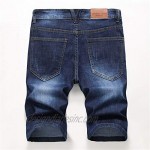 Men's Casual Ripped Denim Shorts Stylish Distressed Straight Leg Jeans Shorts Slim Fit Denim Shorts with Holes (34 Dark blue)
