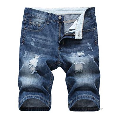 Men's Holes Short Jean Broken Distressed Ripped Denim Shorts Men Casual Washed Stretchy Shorts (40 Blue 1)