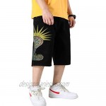 QBO Plus Size Men's Embroidery Shorts Jeans Relaxed Fit Denim Shorts Work Washed Black