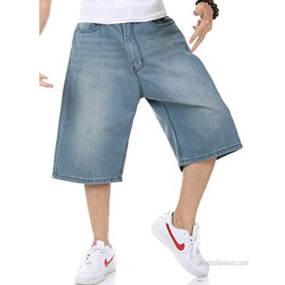 SWORLD-men Hip-hop Washed Blue Baggy Short Jeans Relaxed Fit Denim Jean Shorts
