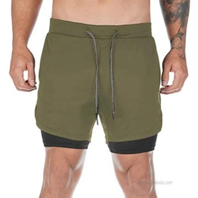 terbklf Compression Shorts with Pocket Men's Easy Jogging Shorts Workout Running Shorts 2 in 1 Training Gym Shorts