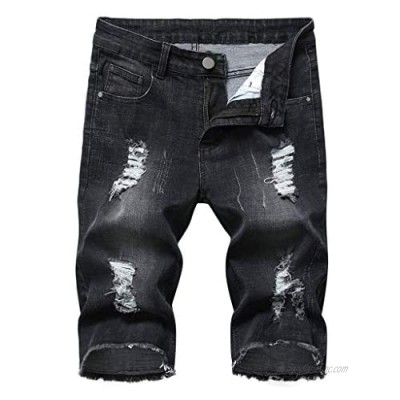 VEKDONE Men's Denim Shorts Fashion Ripped Distressed Straight Fit Jeans Pants Jean Shorts with Hole Cargo Shorts