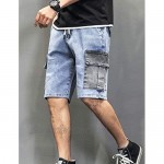 Yeokou Men's Casual Loose Denim Cargo Drawstring Jeans Bermuda Shorts Capri Pants