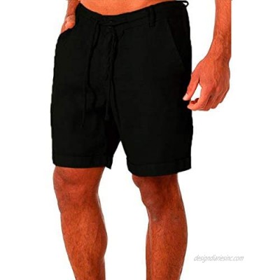 Men's Linen Casual Shorts Classic Buttons Casual Pants Drawstring Summer Beach Shorts Big and Tall Shorts