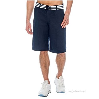 TR Fashion Men's Bahamas Cotton Striped Belted Shorts with Button Closure