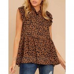 Avanova Women's Ruffle Sleeve Leopard Printed Babydoll Blouse Tops Casual T Shirt