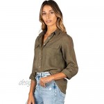 CAMIXA Womens 100% Linen Shirt Blouse Casual Pocket Button Down Tops Long Sleeve