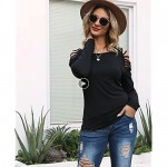 Cicy Bell Women's Long Sleeve Cold Shoulder Tops Plain Hollow Out Boat Neck Casual Blouses Shirts