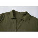 Hestenve Womens Long Sleeve Button Down Shirts Linen Cotton Blouse Casual Work Plain V-Neck Tops