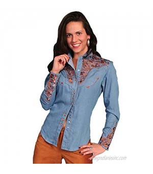 Scully Women's Floral Embroidered Western Shirt - Pl-654Wh