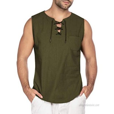 COOFANDY Mens Beach Shirts Fashion Sleeveless Tee Shirt Casual Cotton Linen Tank Top