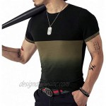 LOGEEYAR Mens Slim Fit T-Shirt Contrast Color Tee Gradient Stitching Short-Sleeve Cotton Tops