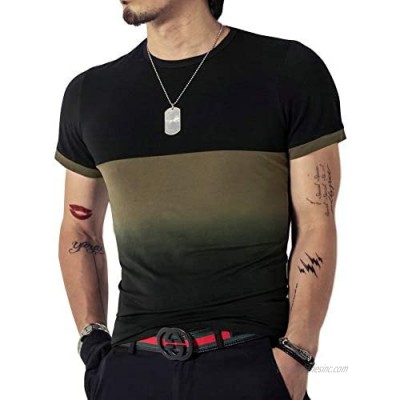 LOGEEYAR Mens Slim Fit T-Shirt Contrast Color Tee Gradient Stitching Short-Sleeve Cotton Tops