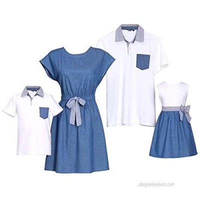 PopReal Family Matching Outfits Mommy and Me Dresses Ruffles Short Sleeve Shirt Bowknot