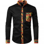 ZEROYAA Men's Hipster African Tribal Graphic Patchwork Design Slim Fit Long Sleeve Button up Mandarin Collar Shirts