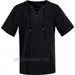 Fashonal Mens Linen Shirt Casual Cotton Short Sleeve T Shirts Summer Tunic Tops for Men Black XX-Large