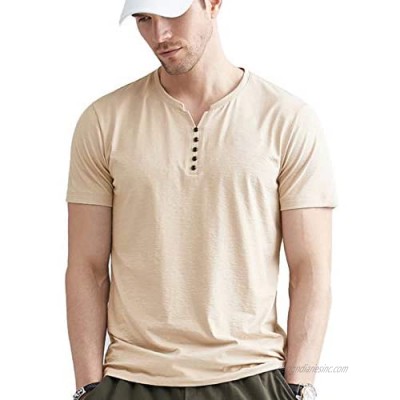 LecGee Men's Cotton Henley Shirt Short Sleeve Regular Fit Henley Top Casual Fashion T-Shirt with Buttons