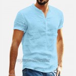 Men's Shorts Sleeve Henley Shirts Casual Cotton Vintage Beach Button Loose Slim Fit Tops