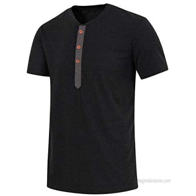 Satankud Mens Shirts Short/Long Sleeve Casual Loose Fit Henley Shirts Cotton T-Shirt