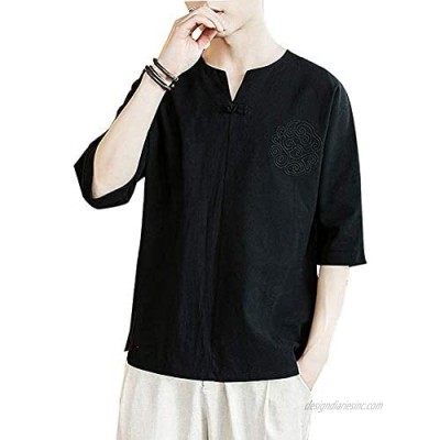 Shanghai Story Cotton Linen Beach Shirts Half Sleeve Casual Henley Shirt