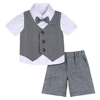 A&J DESIGN Baby & Toddler Boys Gentleman Suit  3pcs Shorts Sets Shirts & Vest & Shorts