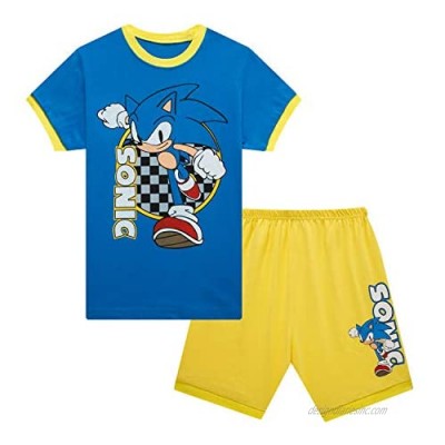 Boys Soni-c Pajamas Set Summer Kids Nightwear Cotton Cartoon The Hedge-hog Tops Tee And Shorts 2 Piece 6-13