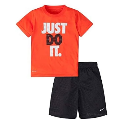 Nike Just Do It Little Boys Two Piece Tee Shirt and Shorts Set Max Orange (86C184-023) / Black/White Size 6