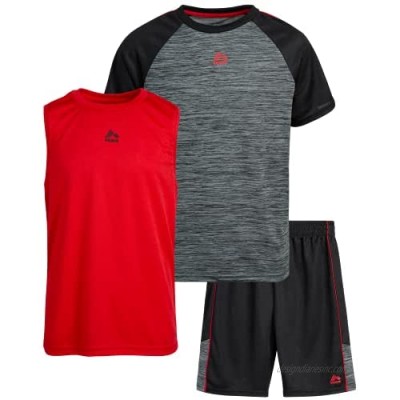 RBX Boys' Active Shorts Set – Short Sleeve T-Shirt  Tank Top  and Gym Shorts Performance Activewear Set