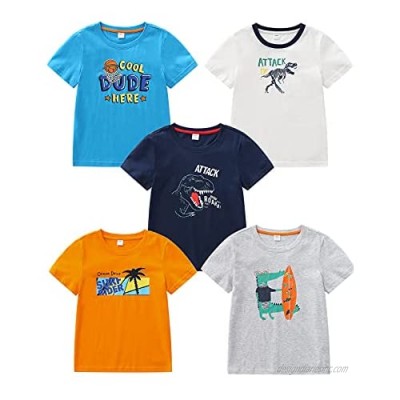 Graphic T Shirts for Boys 5-10 Years  100% Cotton  2/3/4/5/6 Pack  Soft and Cute Short Sleeve Tees  Machine Wash.