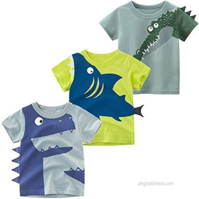 JUNOAI Toddler Boys Little Kids Clothes 3-Pack Short Sleeve Crewneck T-Shirts Top Tee Size for 2-6 Years
