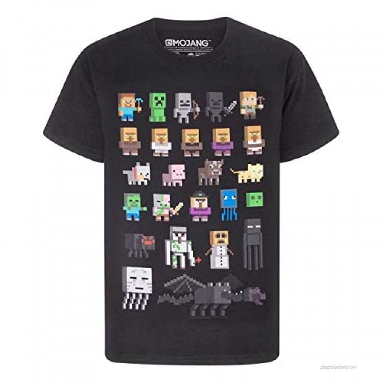 Minecraft T-Shirt Sprites Characters Gamer Gifts Boys Black Short Sleeve Top