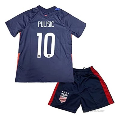 MOKLE Pulisic #10 Away 2020/2021 Season National Team Kids/Youths Soccer T-Shirts Jersey & Shorts Color Blue