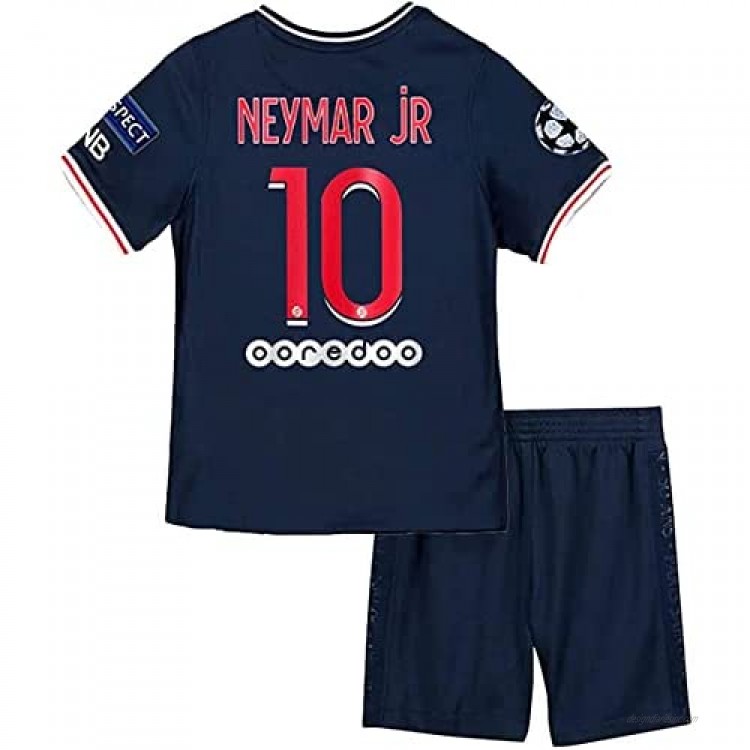 Paris 2020-2021 New Season #10 Neymar Kids/Youth Soccer Home Jersey & Shorts & Armbands T-Shirts Color Blue