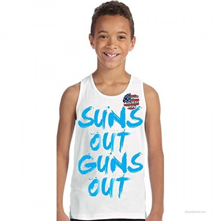 Boy's White Tank Top Suns Out Guns Out Summer T Shirt Kids Youth Clothing tee