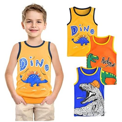 slaixiu Toddler Boys' Tank Tops Sleeveless 3 Pack Cotton Dinosaur Undershirt Set