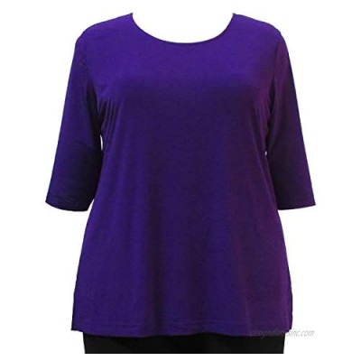 Purple 3/4 Sleeve Round Neck Pullover Top Woman's Plus Size Top