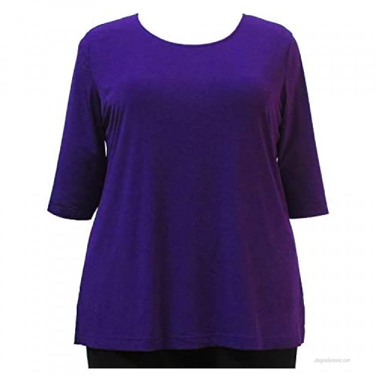 Purple 3/4 Sleeve Round Neck Pullover Top Woman's Plus Size Top