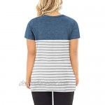 VISLILY Womens Plus-Size Tops Summer Knotted T Shirts Striped Color Block Tunics