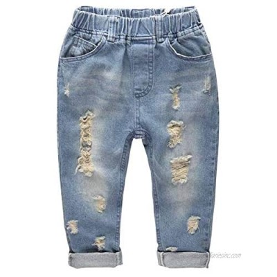 KIDSCOOL SPACE Baby & Little Girls Ruffled Elastic Waist Colorful Button Decor Vertical Pocket Jeans
