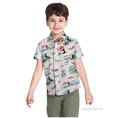 2-8T Boys Button Down Hawaiian Shirts Aloha Tropical Short Sleeve Holiday Beach Party Gifts Kids Dress Clothes