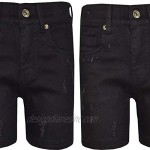 Kids Boys Denim Shorts Jet Black Ripped Chino Bermuda Jeans Knee Length Shorts
