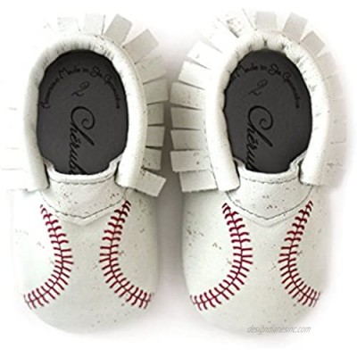 Baseball Moccasin Printed Stitch Design 100% American Leather Moccasins for Babies & Toddlers Made in US