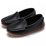 SOFMUO Boys Girls Leather Loafers Slip-On Oxford Flats Boat Dress Schooling Daily Walking Shoes(Toddler/Little Kids)