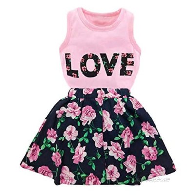 Jastore Girls Letter Love Flower Clothing Sets Top+Short Skirt Kids Clothes